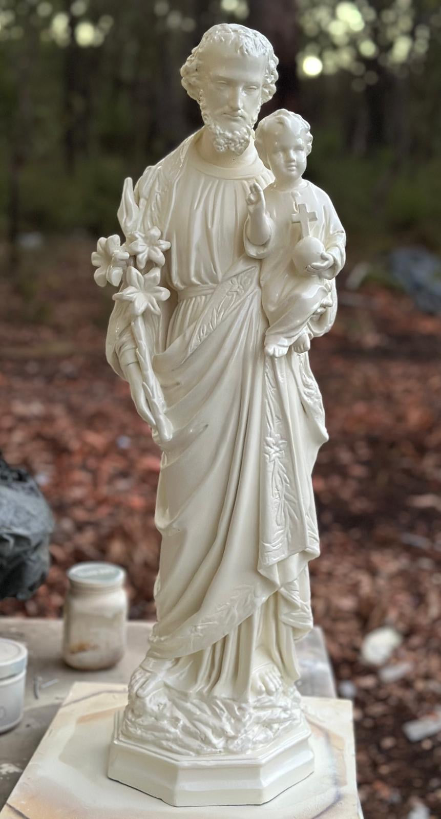 St Joseph with Child Jesus statue 64cm in white finish, handmade and hand-painted by Elise Berenger